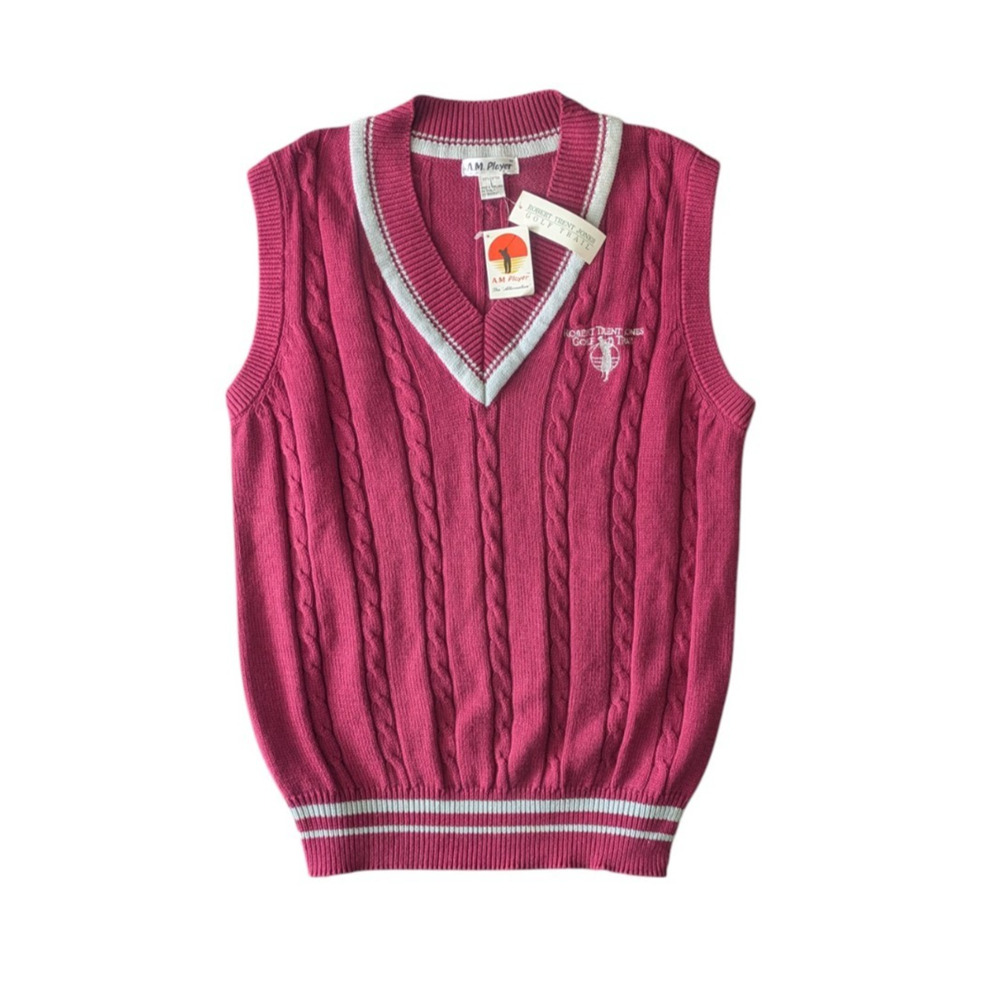 Vintage AM Player Robert Trent Jones Golf Trail Burgundy Red Sweater Vest New L